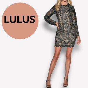 NWT LULUS Last Dance Black and Gold Sequin Long Sleeve Bodycon Dress S